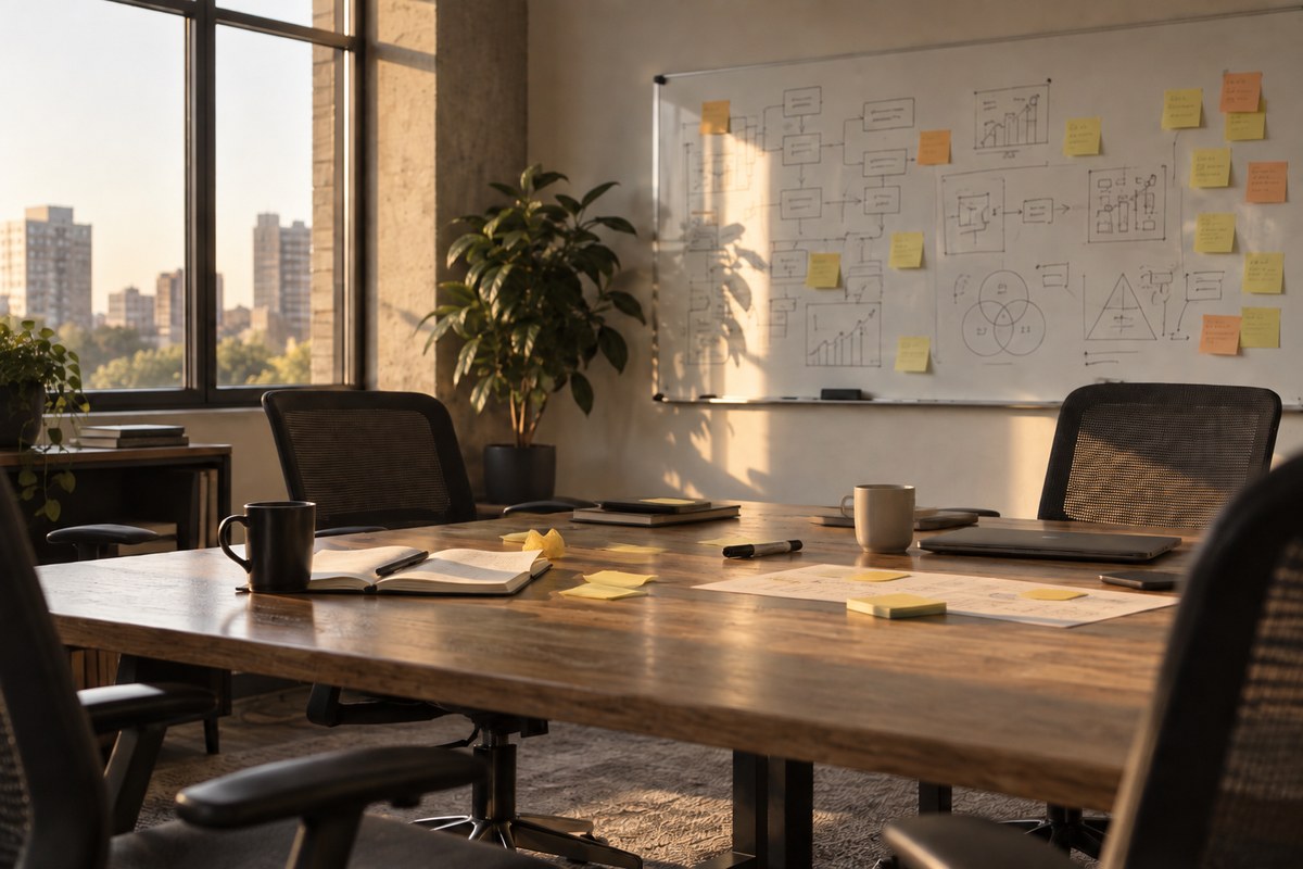 An empty meeting room after a session